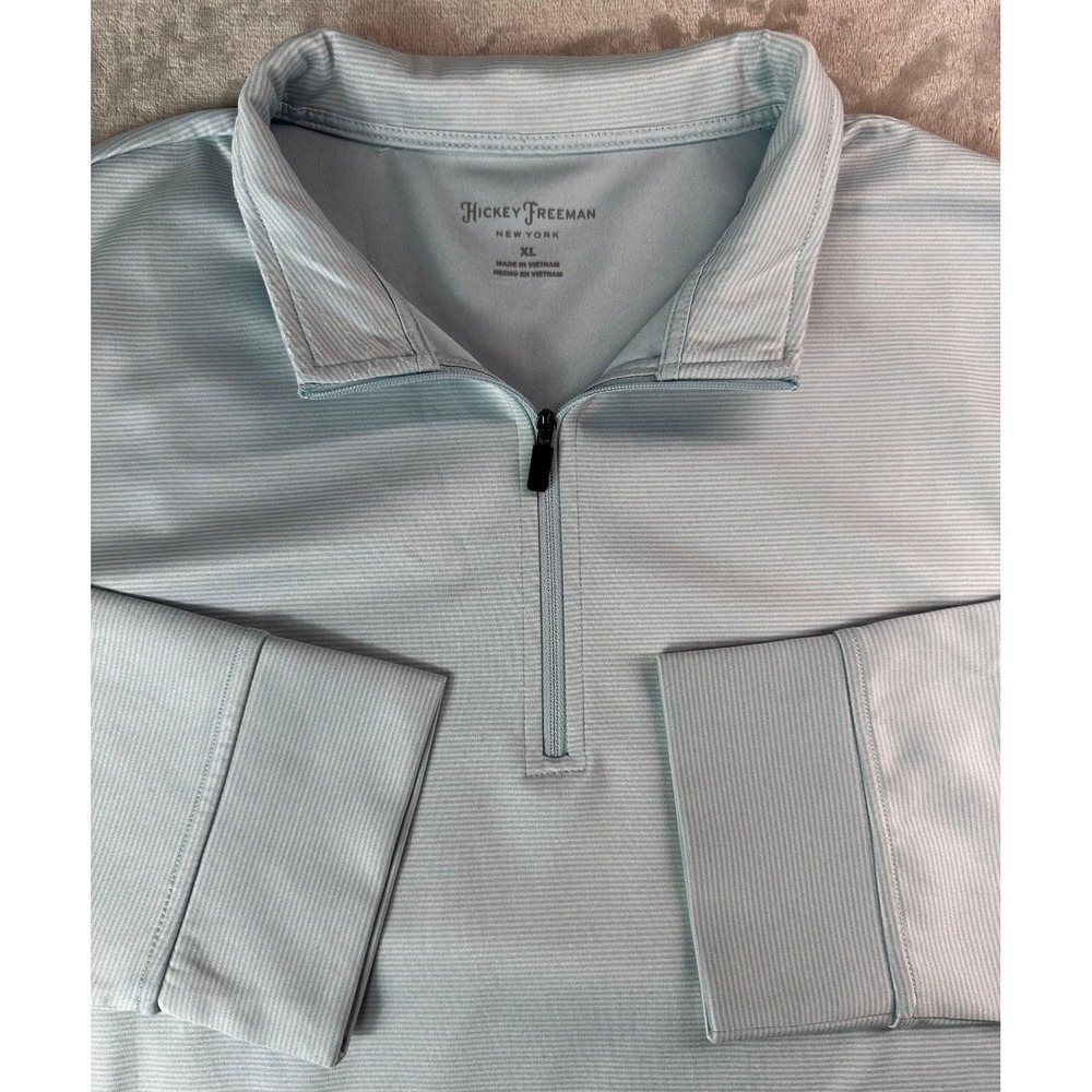 Hickey Freeman Quarter Zip Pullover Mens XL Blue Micro Stripe Layering